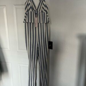 BCBGeneration Navy and White Striped Jumpsuit